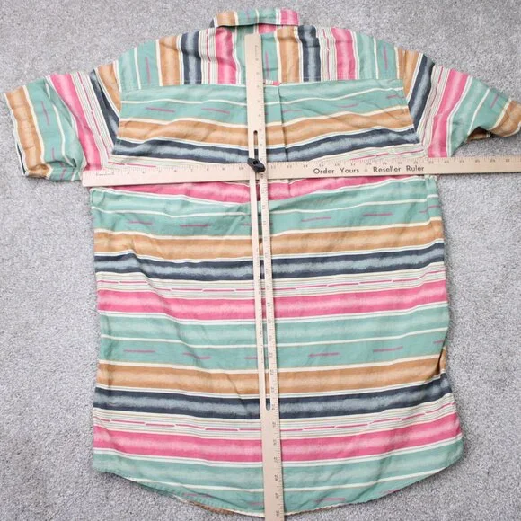 Orvis Shirt Mens Medium Green/Pink Striped 100% Cotton Short Sleeve Button - Picture 7 of 10